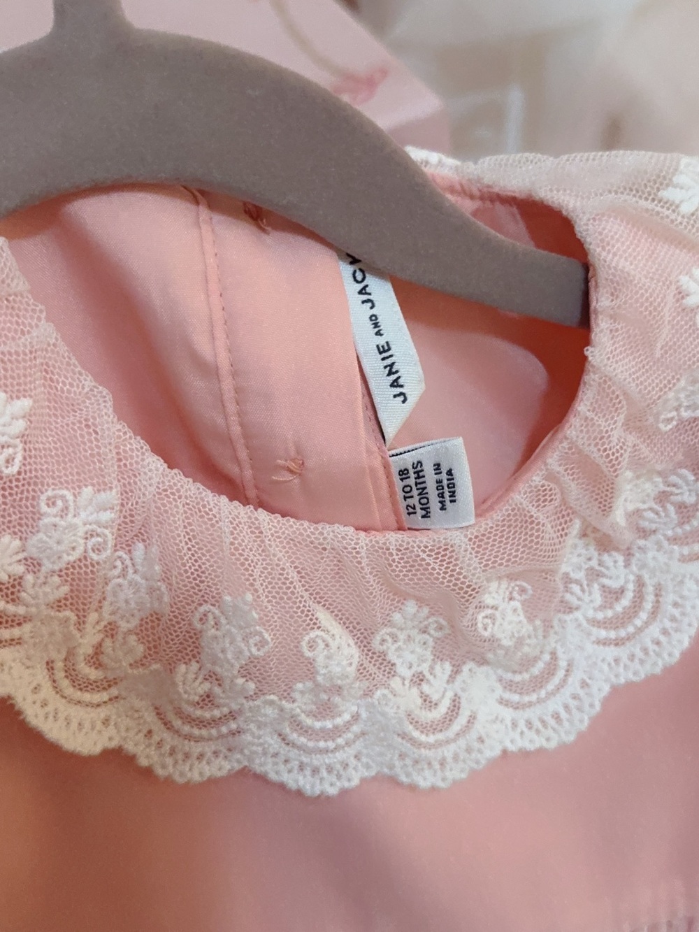 Janie and Jack Blush Pink Dress with White Lace Collar